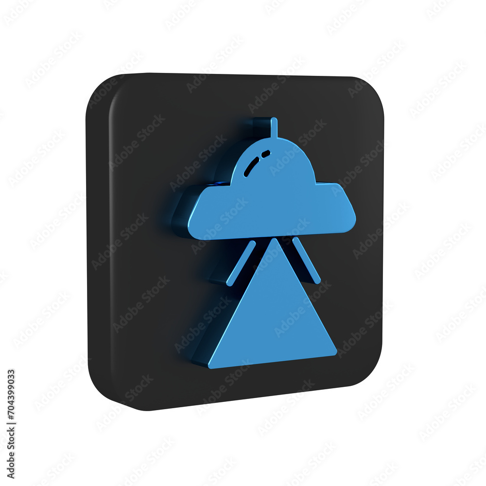 Poster blue ufo flying spaceship icon isolated on transparent background. flying saucer. alien space ship. 