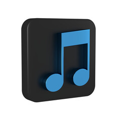 Blue Music note, tone icon isolated on transparent background. Black square button.