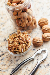 Peeled dried walnut kernels in bowl.