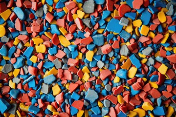 Fototapeta na wymiar Multicolored polymer shredded granules made from recycled plastic.
