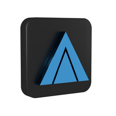 Blue Tourist tent icon isolated on transparent background. Camping symbol. Black square button.