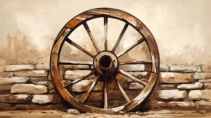 rustic wagon wheel include an illustration of a rustic wheel - obrazy, fototapety, plakaty