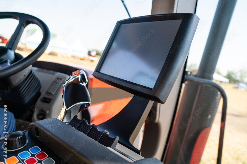 Poster tractor with system of precision agriculture. smart farming.