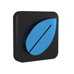 Blue Leaf icon isolated on transparent background. Fresh natural product symbol. Black square button.
