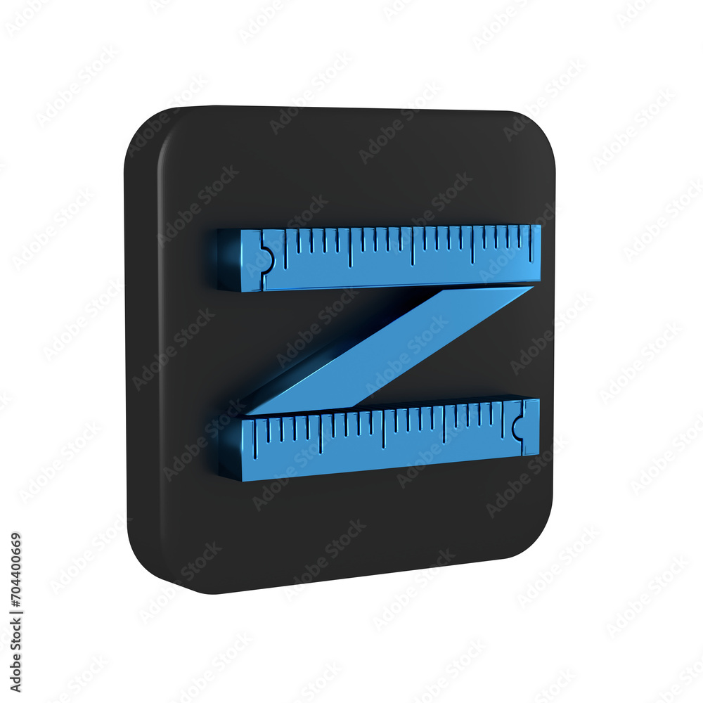 Poster blue tape measure icon isolated on transparent background. measuring tape. black square button.