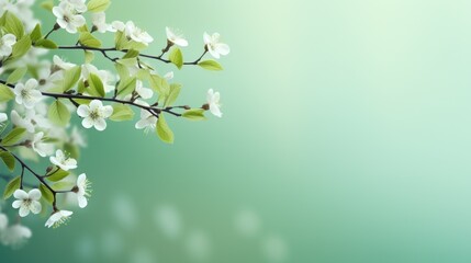 spring cherry flowers on green background