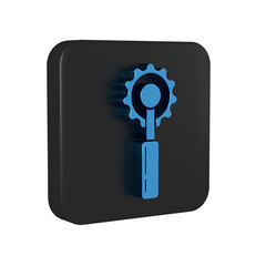 Blue Cutter tool icon isolated on transparent background. Sewing knife with blade. Black square button.