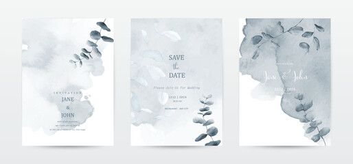 Botanical watercolor wedding invitation template cards set