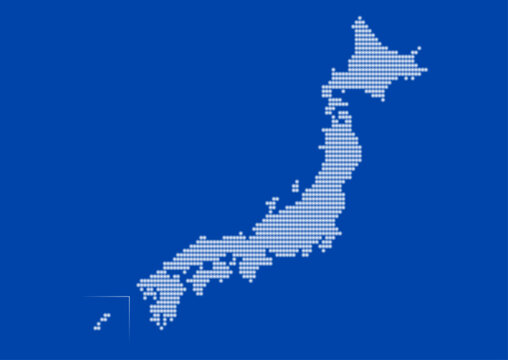 白色ドット模様の日本地図イラスト（青背景）