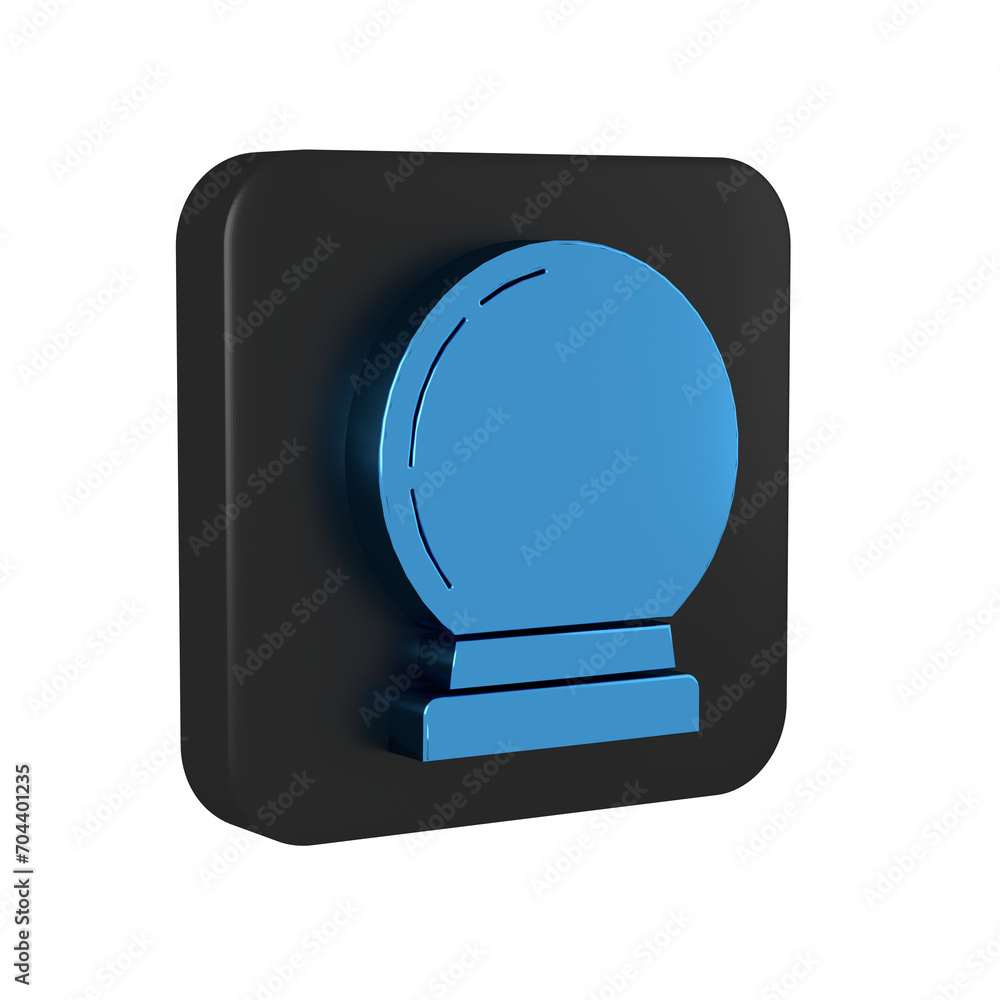 Sticker Blue Magic ball icon isolated on transparent background. Crystal ball. Black square button.