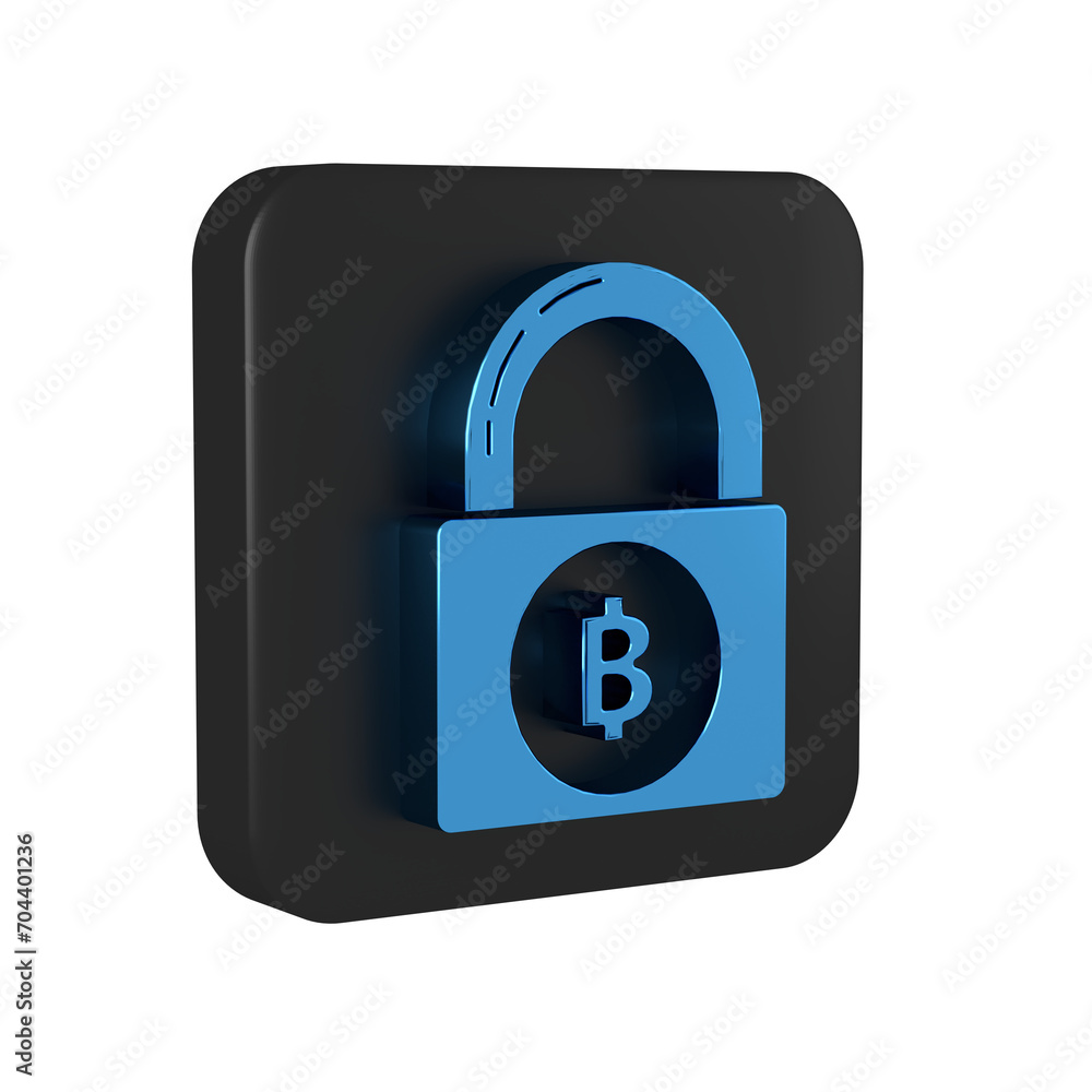 Poster blue lock with bitcoin icon isolated on transparent background. cryptocurrency mining, blockchain te