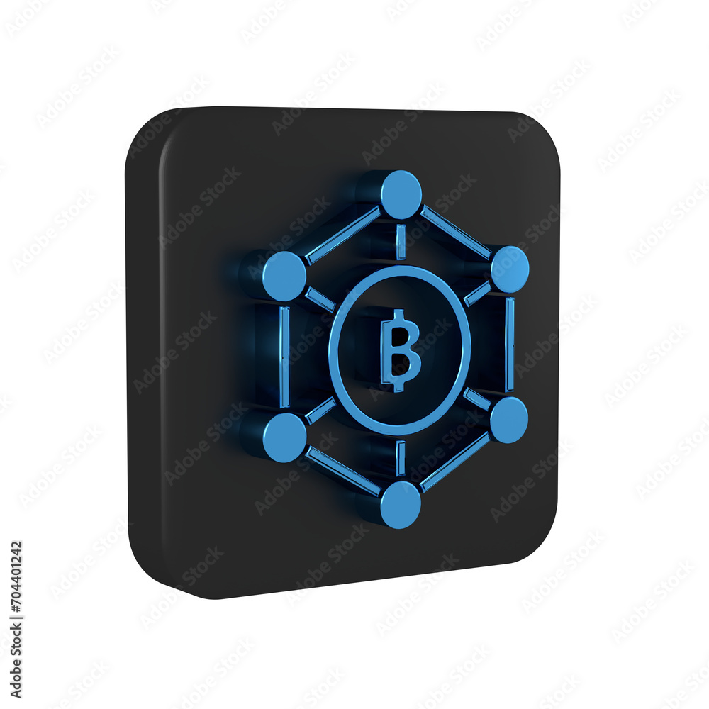 Poster blue blockchain technology bitcoin icon isolated on transparent background. abstract geometric block