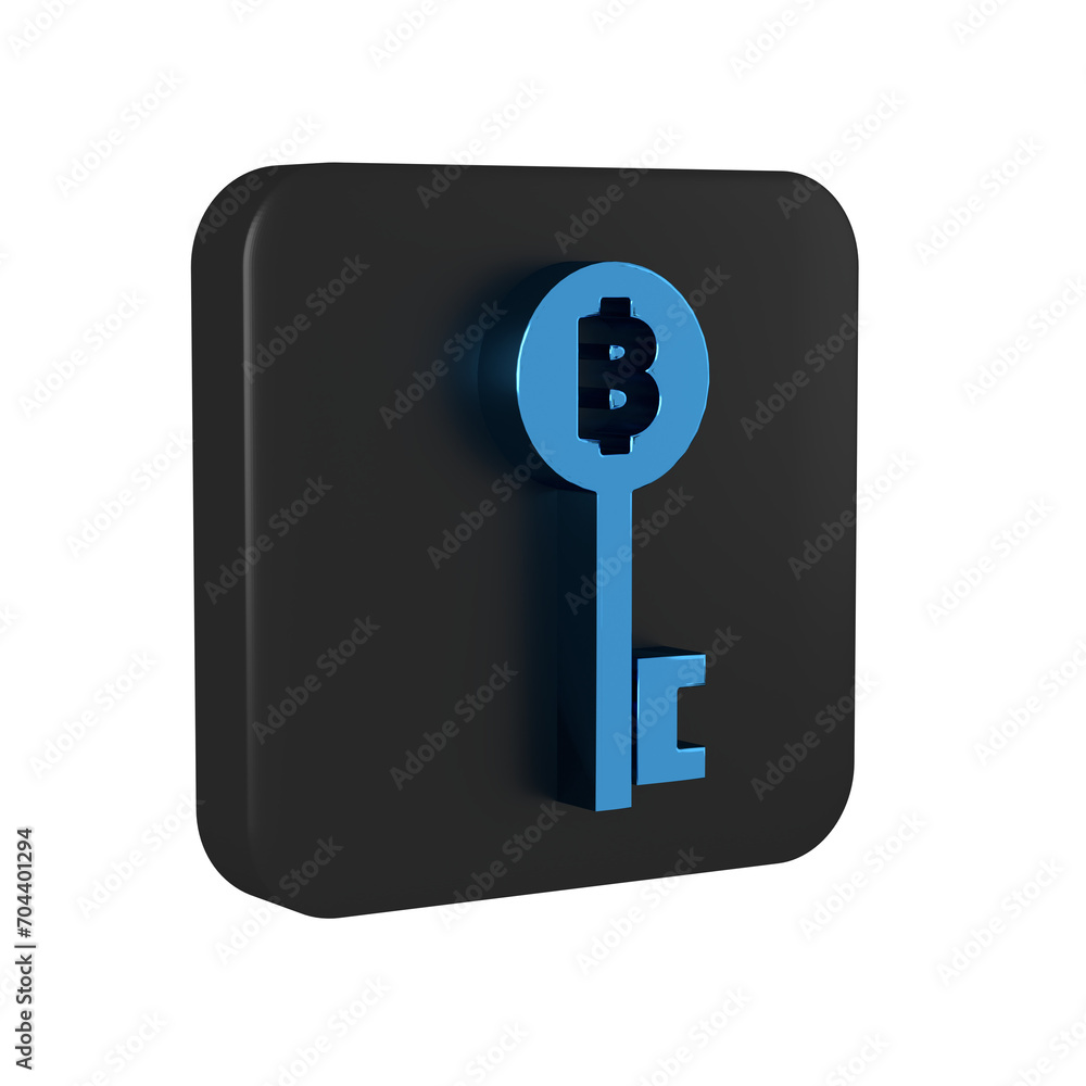 Poster blue cryptocurrency bitcoin key icon isolated on transparent background. concept of cyber security o