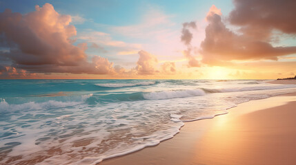 Naklejka na ściany i meble sunrise over beach in cancun, mexico