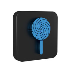 Blue Lollipop icon isolated on transparent background. Food, delicious symbol. Black square button.