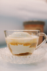 beautiful café affogato with vanilla ice cream