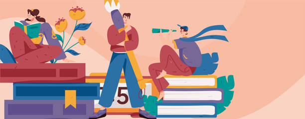 Character reading quietly vector concept operation hand drawn illustration
