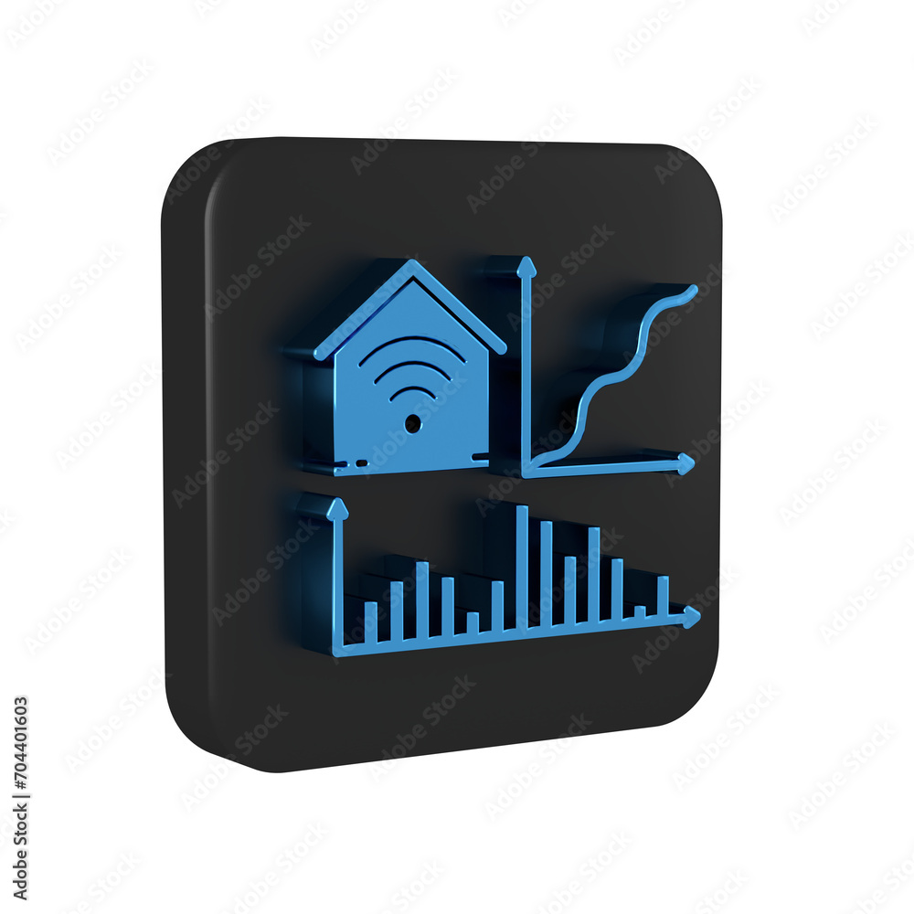 Poster blue smart home with wi-fi icon isolated on transparent background. remote control. black square but
