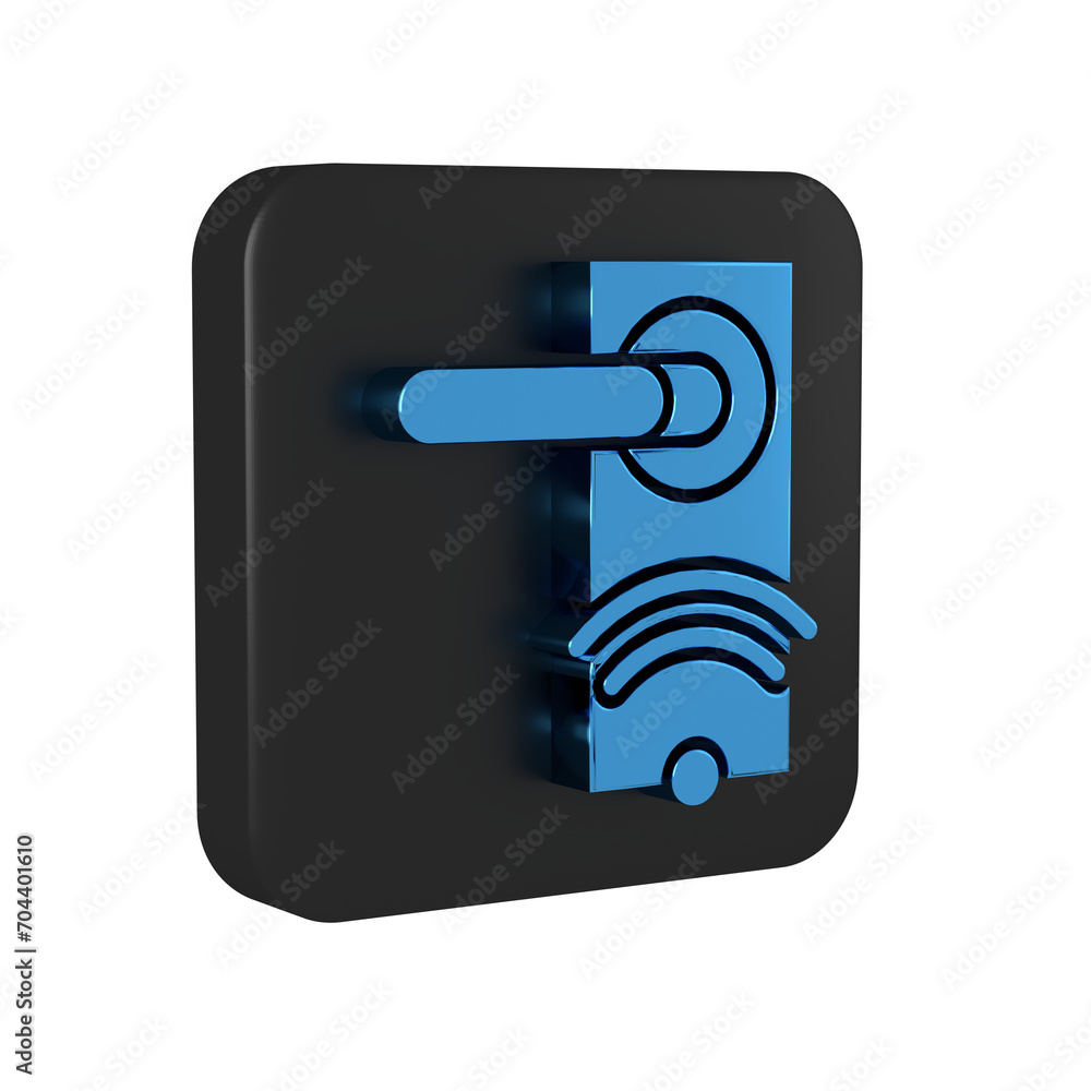 Poster blue digital door lock with wireless technology for unlock icon isolated on transparent background. 