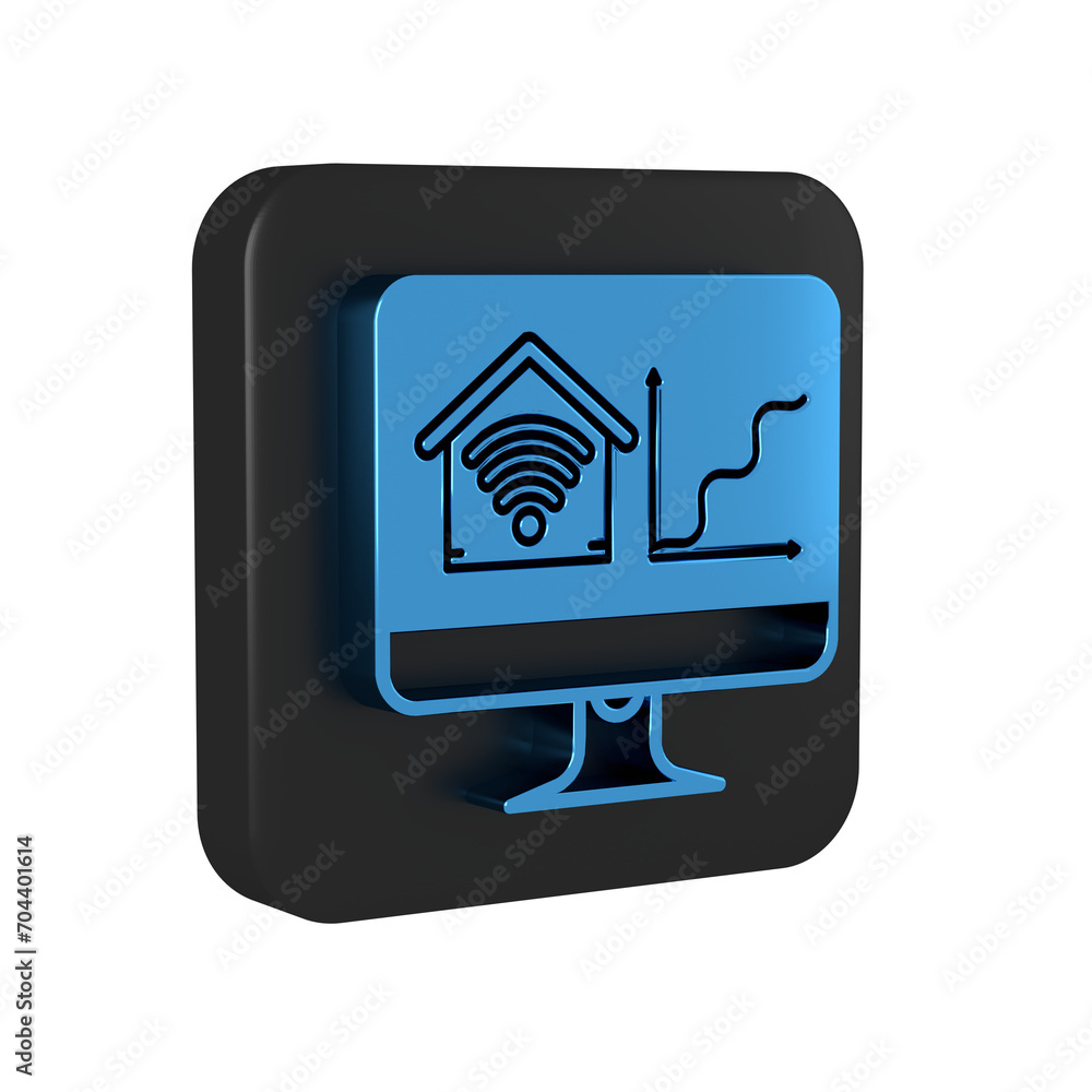 Poster blue computer monitor with smart home with wi-fi icon isolated on transparent background. remote con