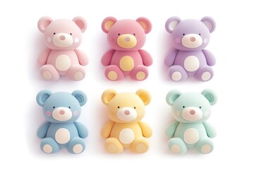 Very childish cute kawaii bear clipart, organic forms with desaturated light and airy pastel color palette. Great as nursery art with white background.
