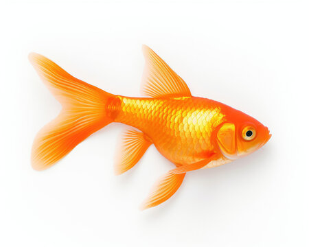 Goldfish on White Background - Small Fish With Shiny Scales in Simple Setting