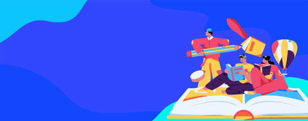 Naklejka premium Character reading quietly vector concept operation hand drawn illustration 