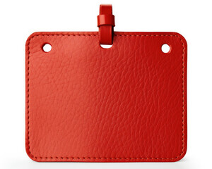 Red Leather Luggage Tag on White Background