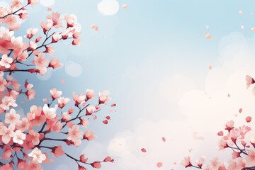 Beautiful delicate background with blooming light pink sakura flowers with space for text, Delicate floral design.