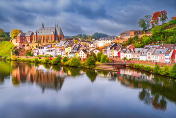 Saarburg, Germany - Old town and Saar River reflection.