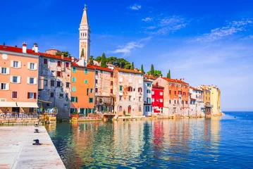 Fotobehang Rovinj, Croatia. Old town harbor, sunny day with blue sky. Adriatic Sea, Istria Peninsula. © ecstk22