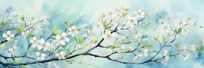 Obraz na płótnie Canvas Spring cherry blossom background, watercolor style