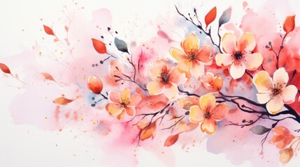Obraz na płótnie Canvas watercolor cherry flowers, pastel colors