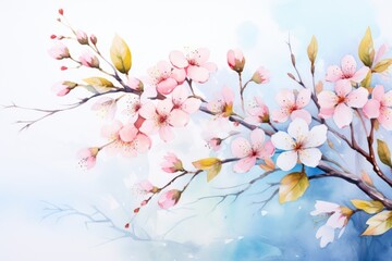 watercolor cherry flowers, pastel colors