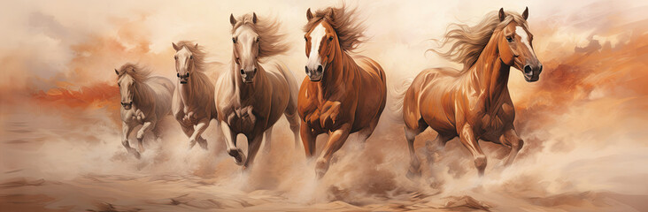 Group of Horses Running in a Dynamic Painting
