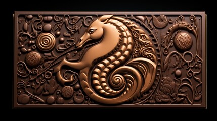 An artistic composition of Guylian Chocolate Sea Horse Barsarranged in a decorative patternfeaturing the iconic sea horse-shaped chocolates with a blend of milk and dark chocolate.