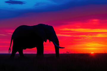 Fototapeta na wymiar A mesmerizing silhouette of an elephant against the vibrant hues of a sunset