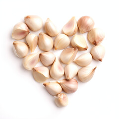 garlic arranged in a heart shape, isolated on white