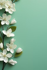  Floral frame. Spring flowers on a green background, copy space. - obrazy, fototapety, plakaty