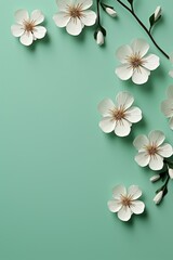  Floral frame. Spring flowers on a green background, copy space.