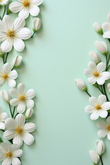 Naklejka na ściany i meble Floral frame. Spring flowers on a green background, copy space.