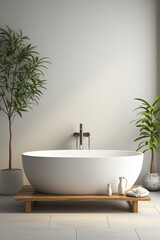 Fototapeta na wymiar Freestanding bathtub in a modern bathroom with plants