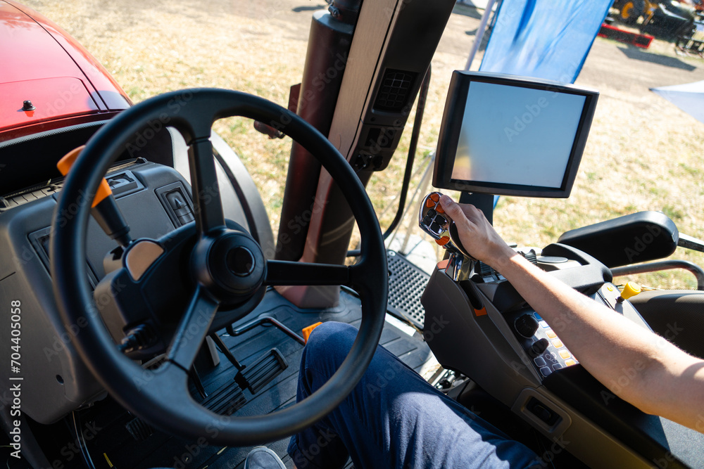 Poster tractor with system of precision agriculture. smart farming.