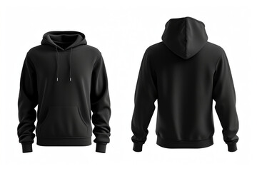 "Versatile Style: Blank Black Hoodie Template with Clipping Path. Long Sleeve Hoody Ideal for Design Mockup and Print. Isolated on White Background for Customization."