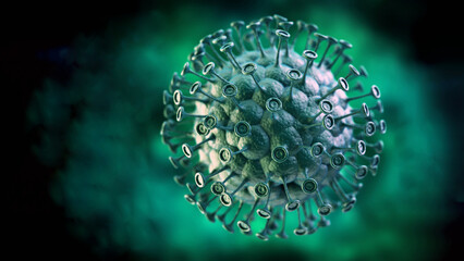 Fototapeta na wymiar Generic green virus against green background. 3D illustration