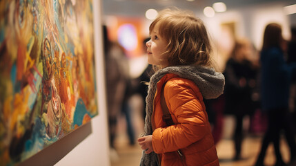 Little girl enjoying art in art museum