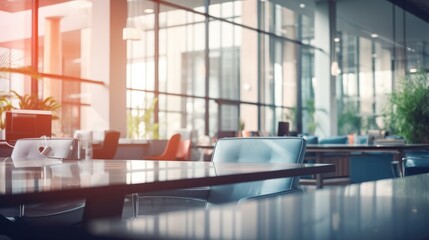 Blurred background image of a meeting room in a modern office. Business