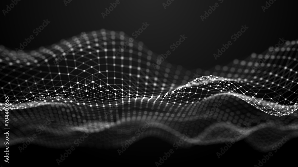 Poster Internet technology network. Abstract black and white background. Large amount of data. 3d rendering.