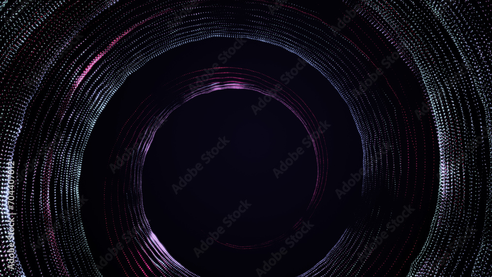 Poster Big data wormhole.Abstract digital background of moving particles. Information space flow. 3D rendering