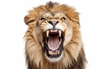 roaring lion isolated on white background. generative ai